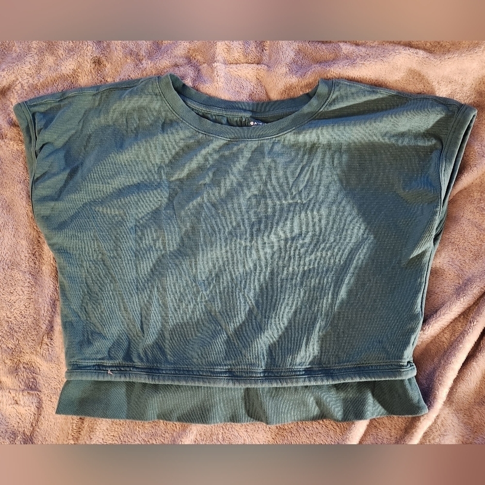 Athleta relaxed tee sweatshirt material oversized fit teal green size small